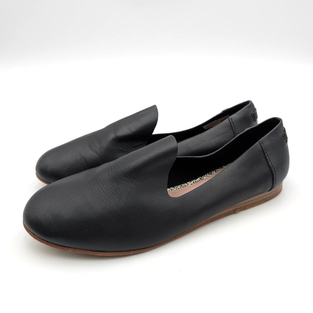 Toms Darcy Flat Loafer Shoes Women's Black Veg Tan Leather Size US7 EU37.5